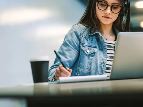 student working at computer